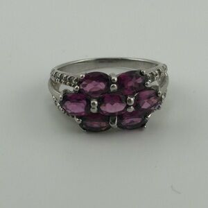 Garnet & White Topaz Cluster Ring – Sterling Silver 925 – Size 8